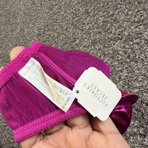 Victoria's Secret Second Skin Satin Unlined Bra 34A Pinkish Purple VINTAGE NEW - Picture 4 of 5